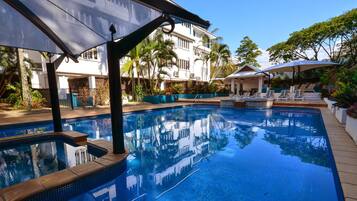 Outdoor pool, pool loungers