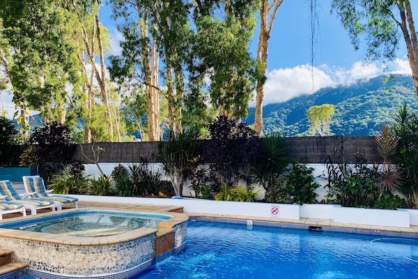 Outdoor pool, pool loungers