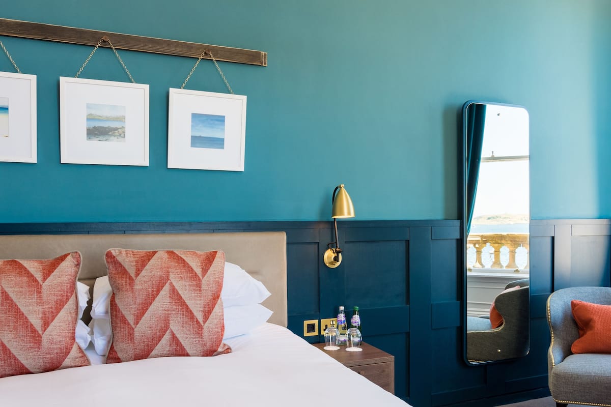 Standaard tweepersoonskamer, uitzicht op zee | Lakens van Egyptisch katoen, luxe beddengoed, pillowtop-bedden