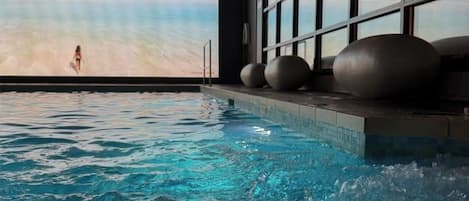 Indoor pool, seasonal outdoor pool, sun loungers