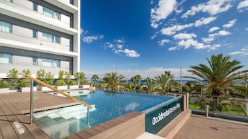 Outdoor pool, sun loungers