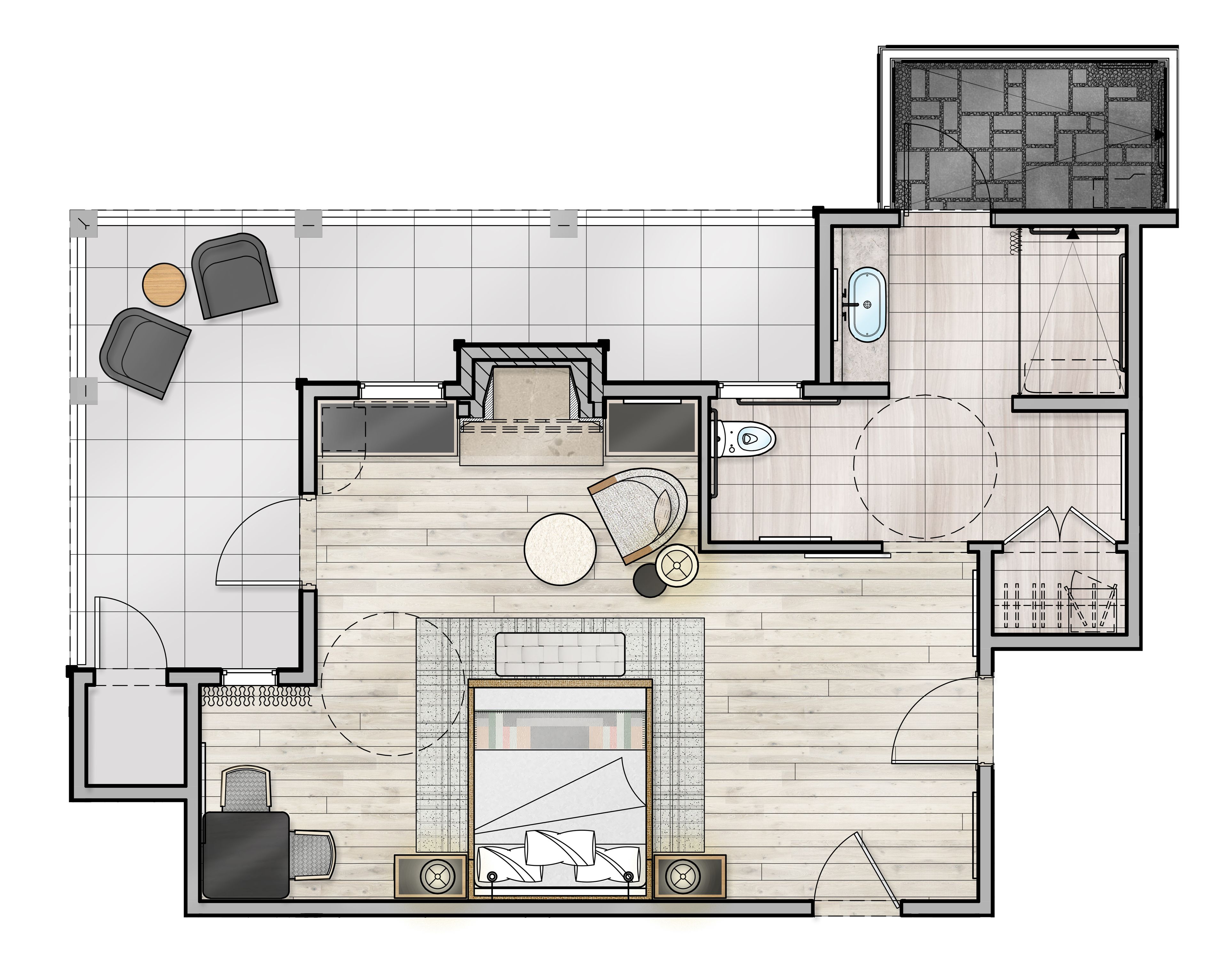 premium room, 1 king bed, fireplace | floor plan