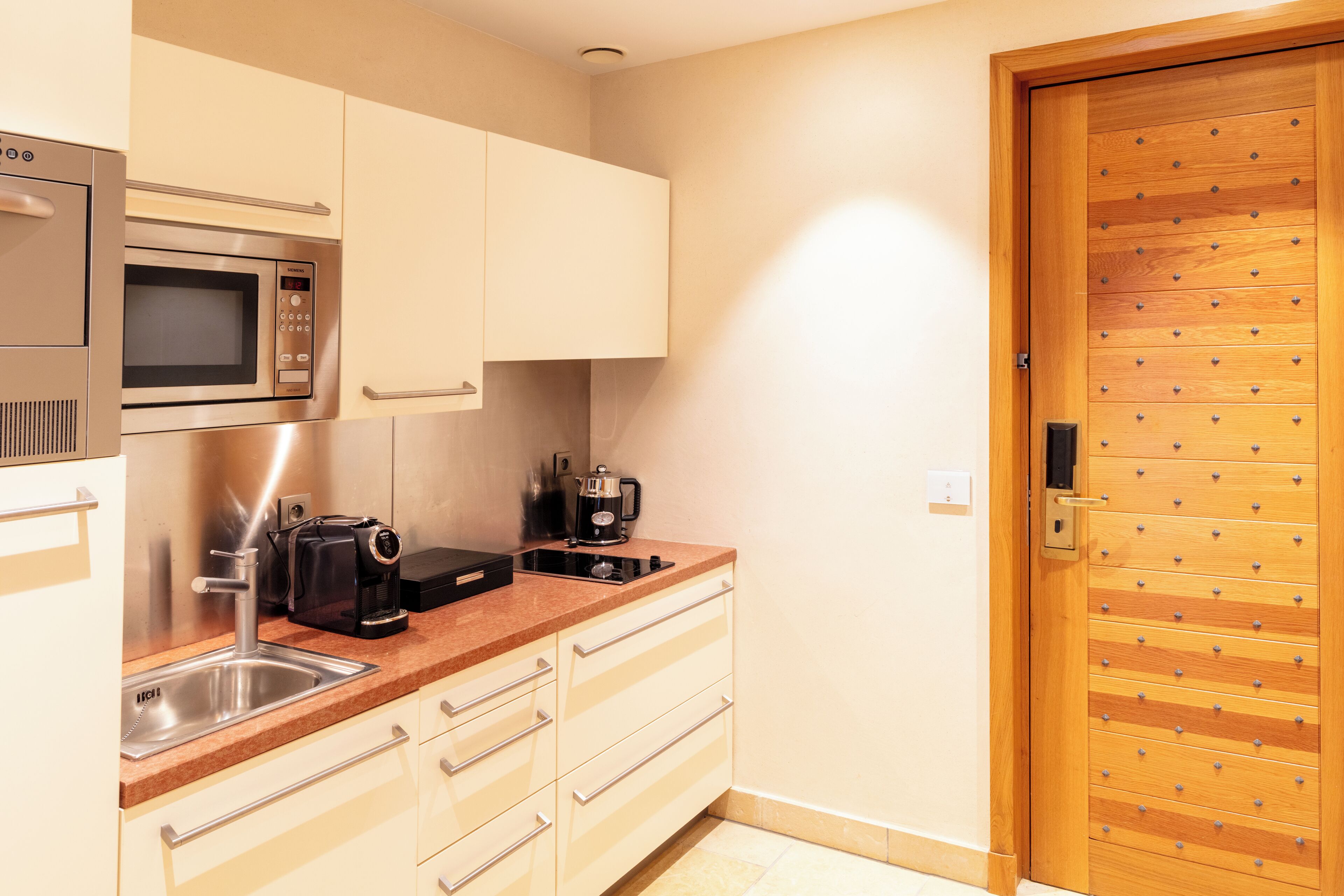 microwave, coffee/tea maker, high chair