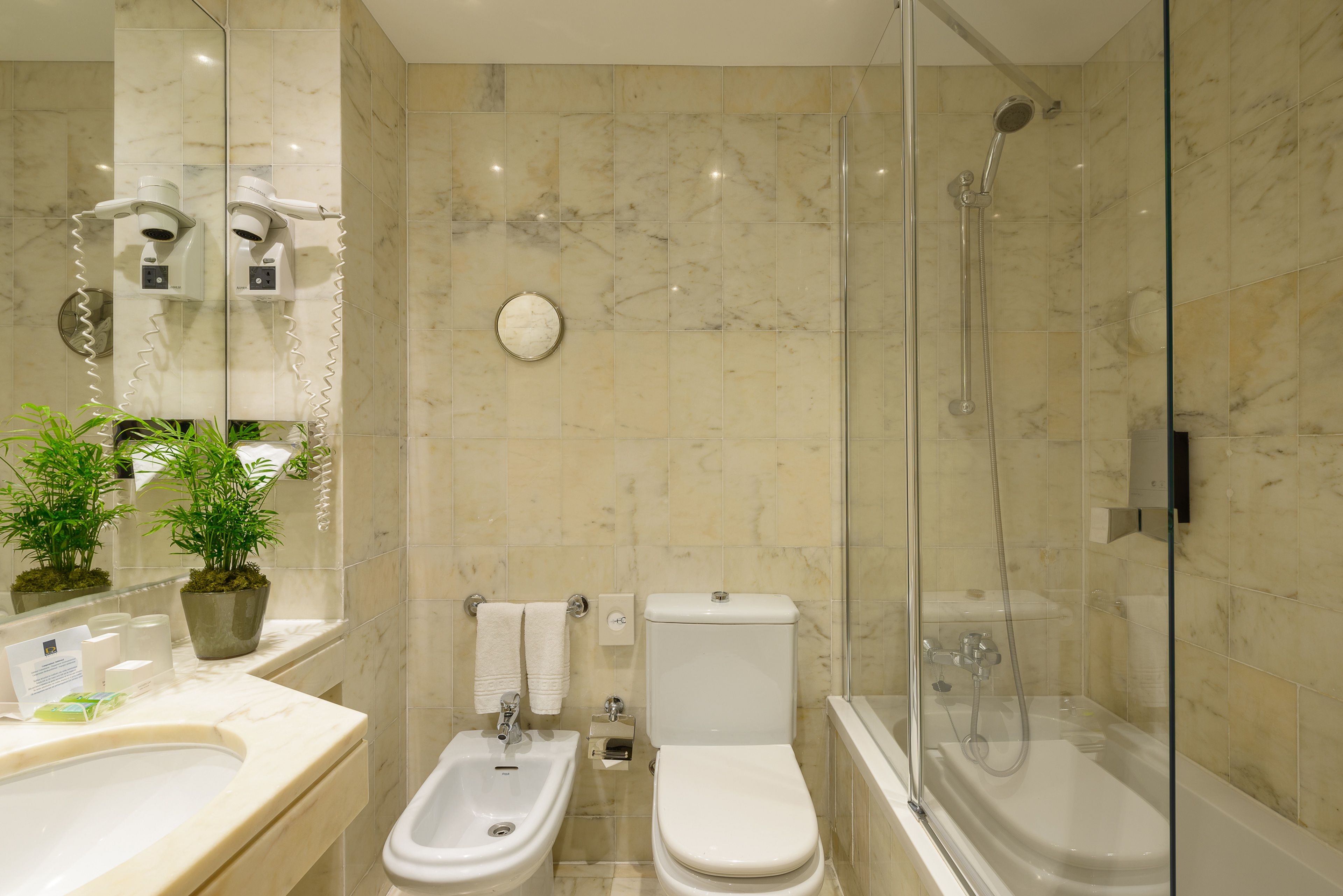 bathtub, free toiletries, hair dryer, bidet