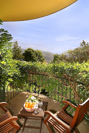 Penthouse, Balkon, Buchtblick | Blick auf den Garten