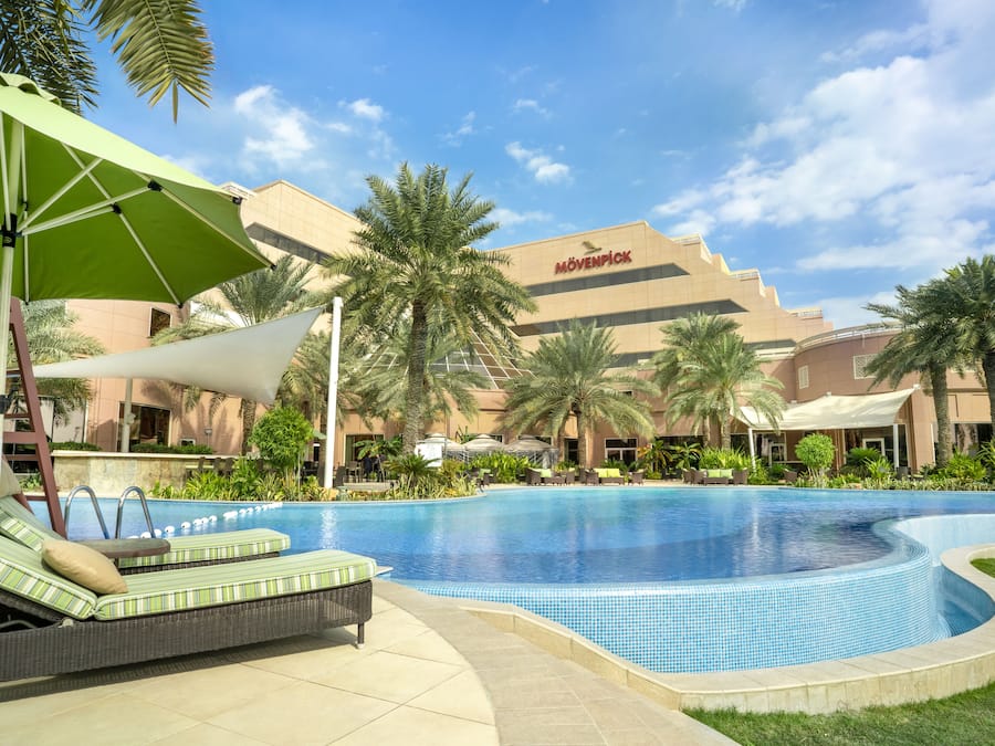 Outdoor pool, pool umbrellas, pool loungers
