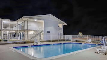 Outdoor pool, open 9:30 AM to 9:30 PM, sun loungers