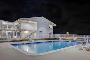 Outdoor pool, open 9:30 AM to 9:30 PM, sun loungers