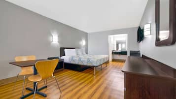 Desk, laptop workspace, free WiFi, bed sheets