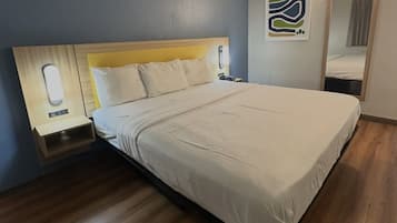 Desk, laptop workspace, free WiFi, bed sheets