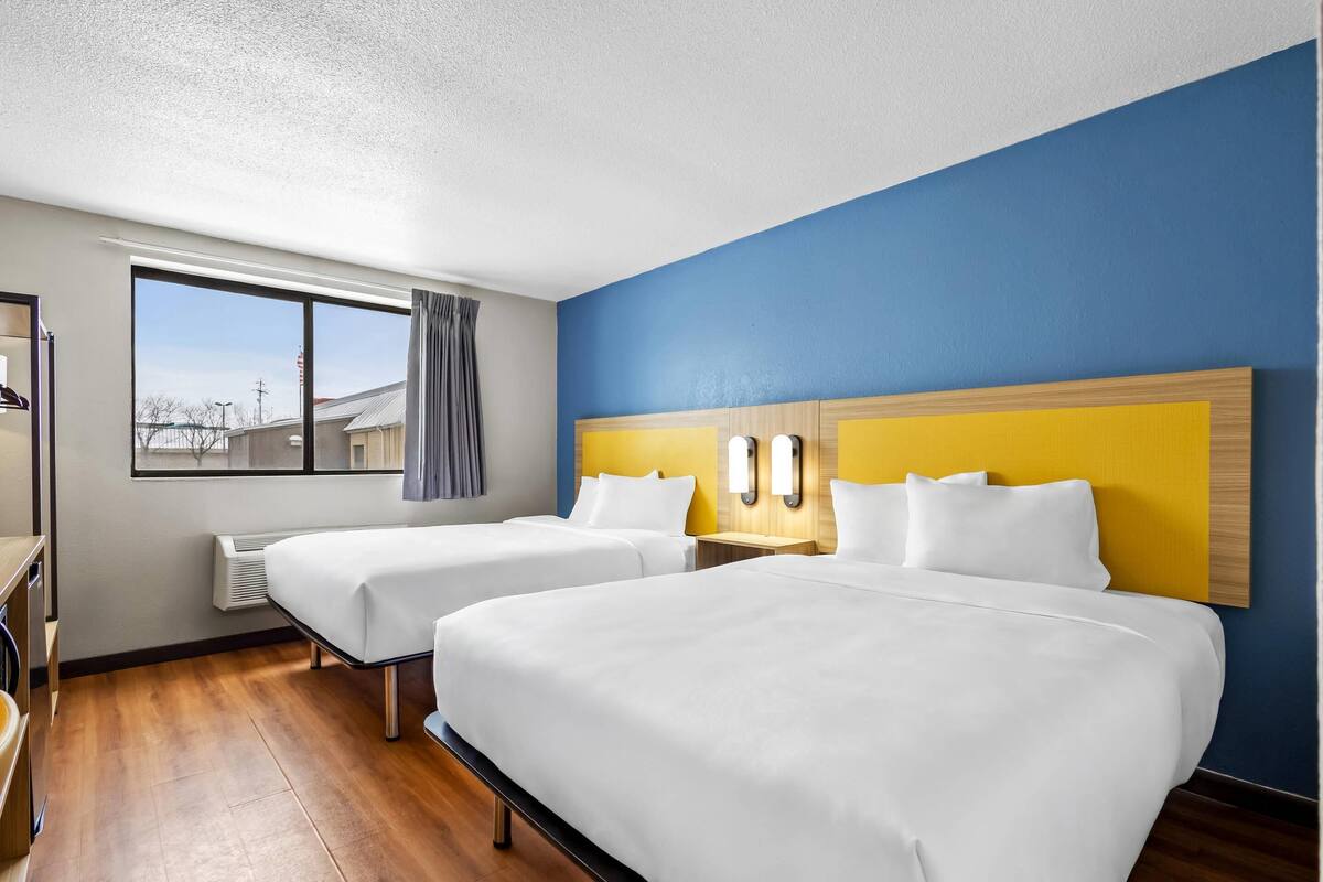 Standard Room, 2 Queen Beds, Non Smoking | Desk, laptop workspace, WiFi (free), bed sheets