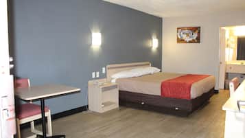 Desk, laptop workspace, blackout drapes, free WiFi