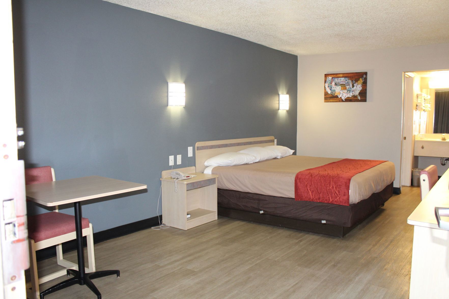 Desk, laptop workspace, blackout drapes, free WiFi