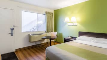 Desk, laptop workspace, free WiFi, bed sheets