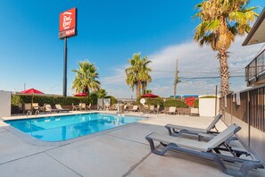 Seasonal outdoor pool, pool umbrellas, sun loungers