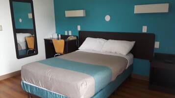 Desk, laptop workspace, blackout drapes, free WiFi