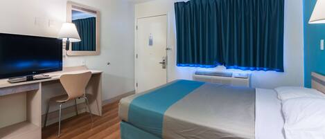 Desk, free WiFi, bed sheets