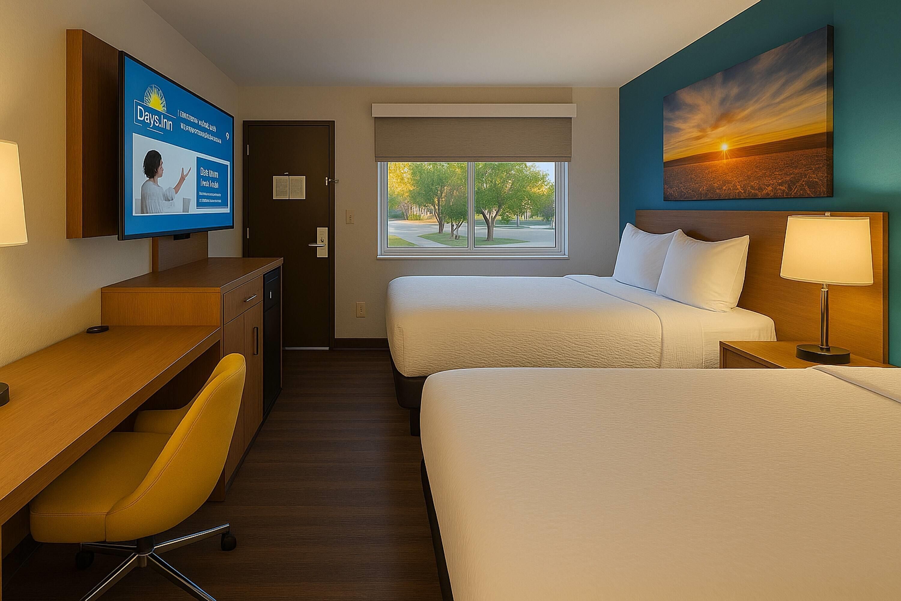 Premium bedding, desk, laptop workspace, free WiFi