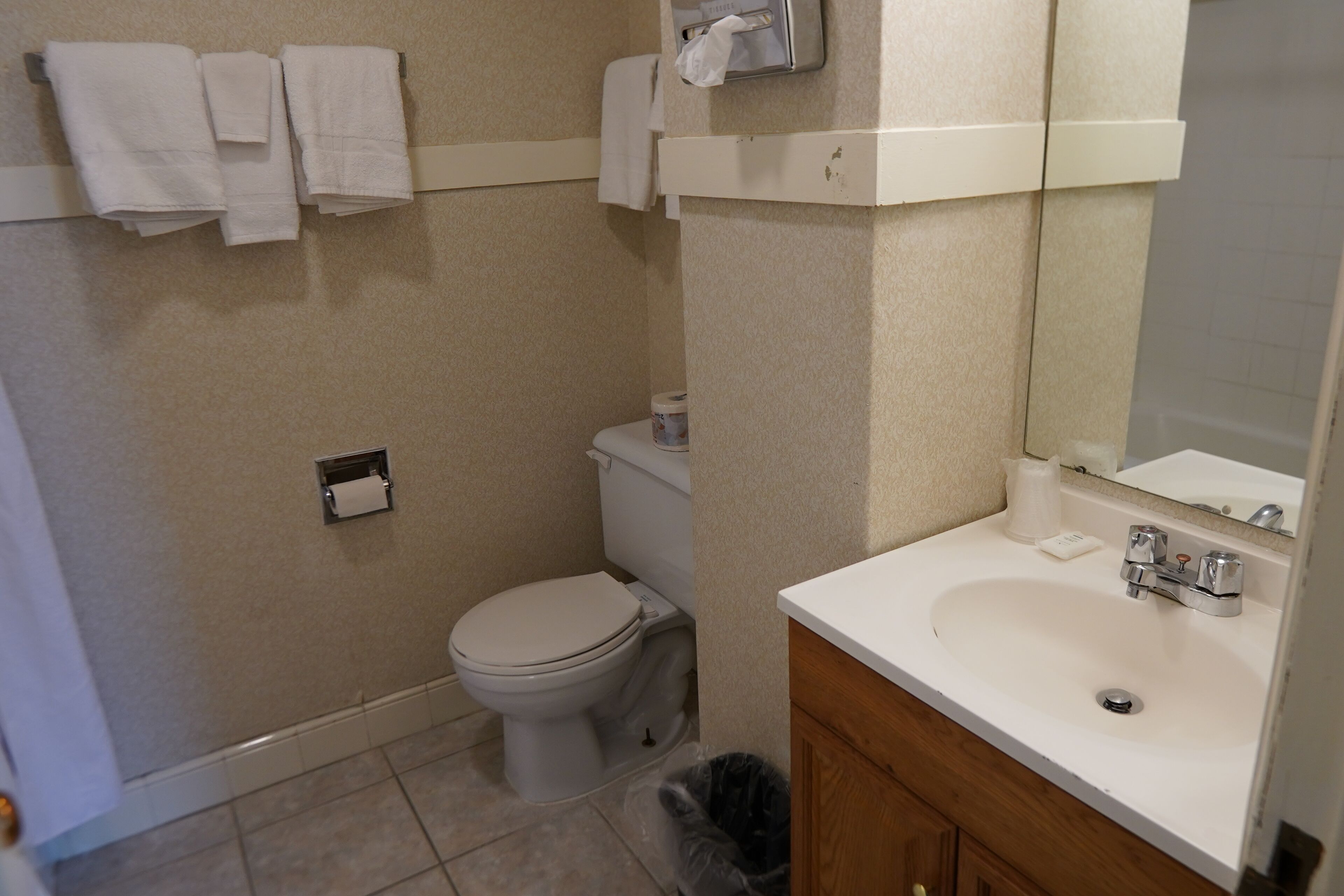 A bathroom with a toilet, sink, and towel rack.