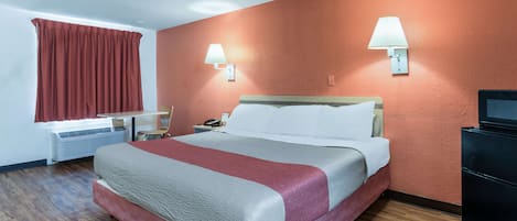 Desk, laptop workspace, free WiFi, bed sheets