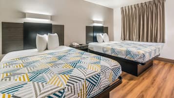 Desk, laptop workspace, free WiFi, bed sheets