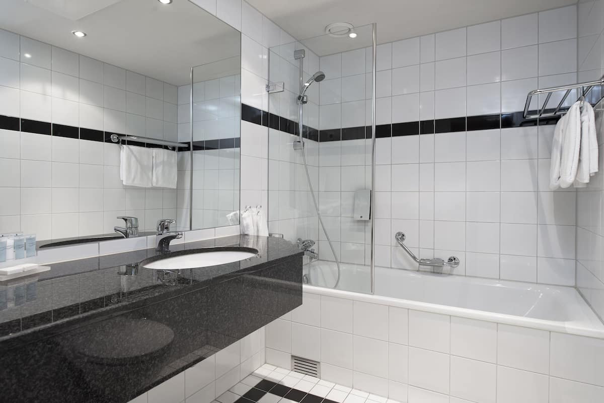 hair dryer, heated floors, towels