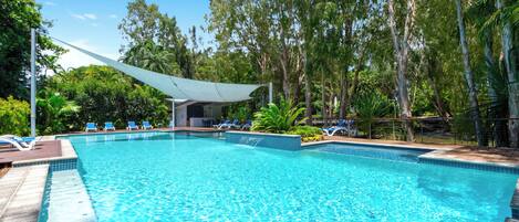 Outdoor pool, pool loungers