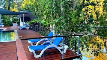 Outdoor pool, pool loungers