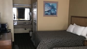 Standard Room, 2 Queen Beds | Desk, laptop workspace, blackout drapes, iron/ironing board