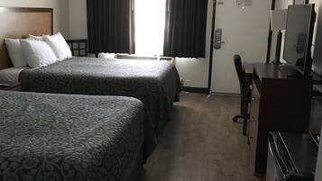 Standard Room, 2 Queen Beds | Desk, laptop workspace, blackout drapes, iron/ironing board