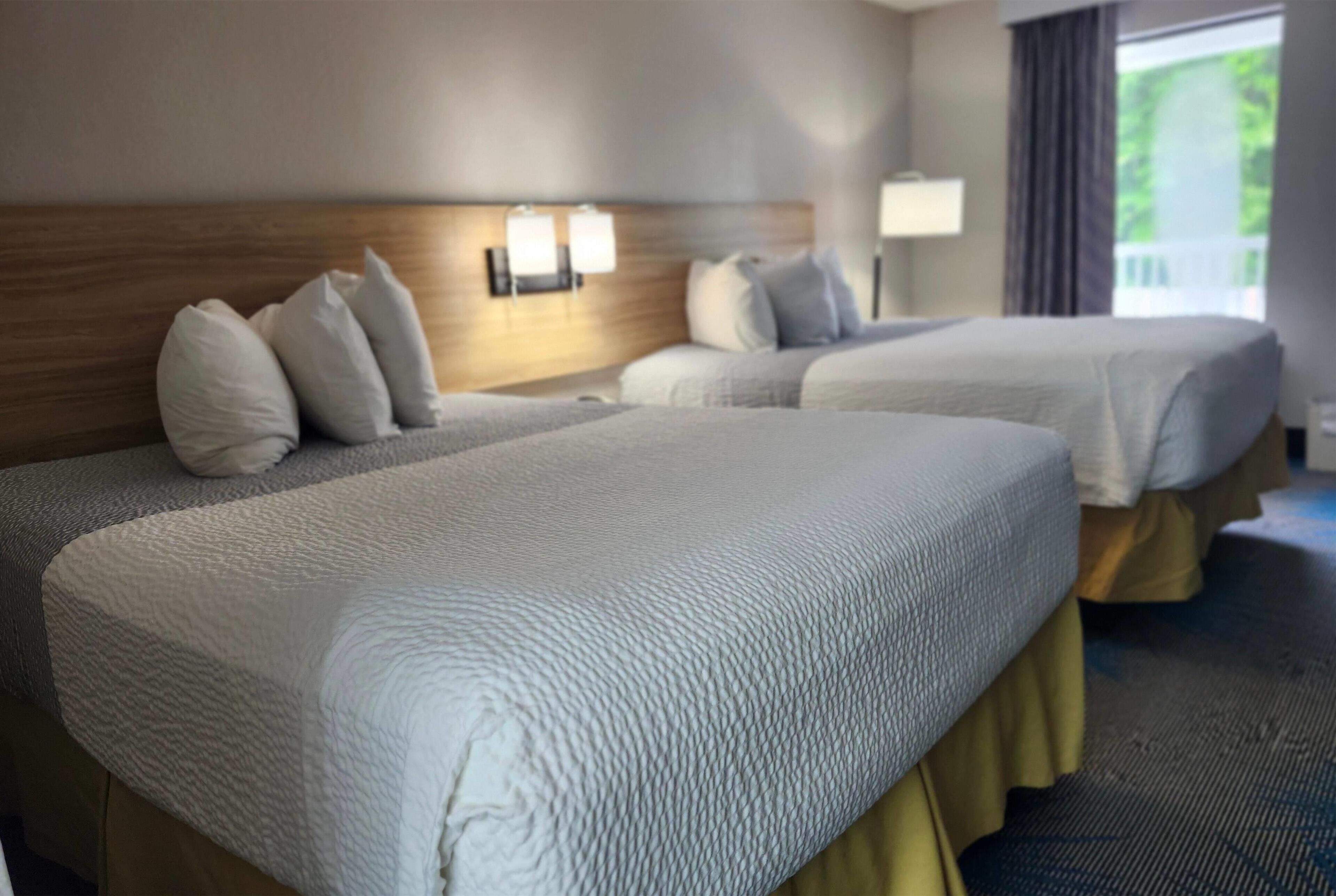 Room, 2 Queen Beds, Non Smoking | Desk, laptop workspace, blackout curtains, iron/ironing board