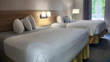 Room, 2 Queen Beds, Non Smoking | Desk, laptop workspace, blackout drapes, iron/ironing board