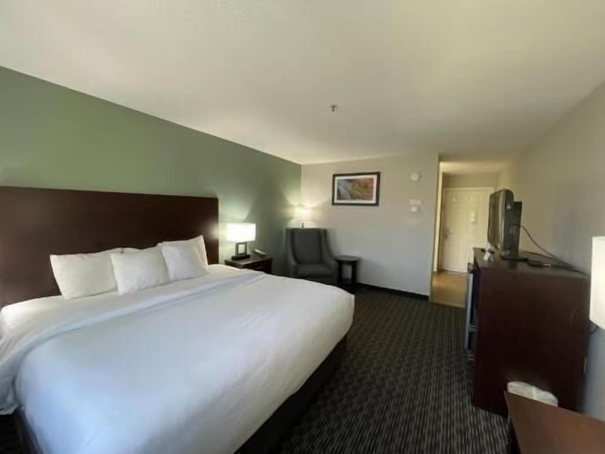 Premium bedding, desk, laptop workspace, soundproofing