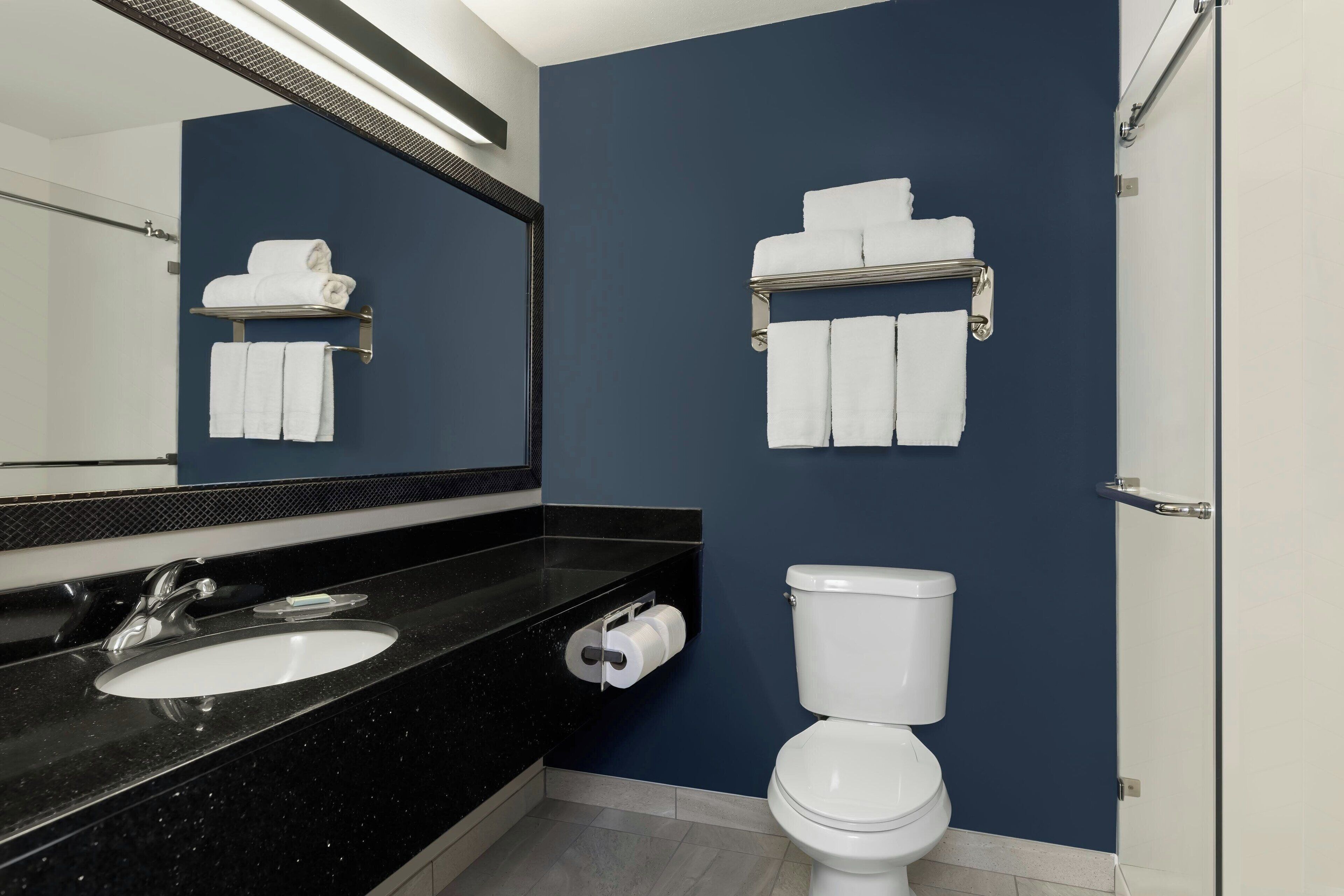 free toiletries, hair dryer, towels, soap