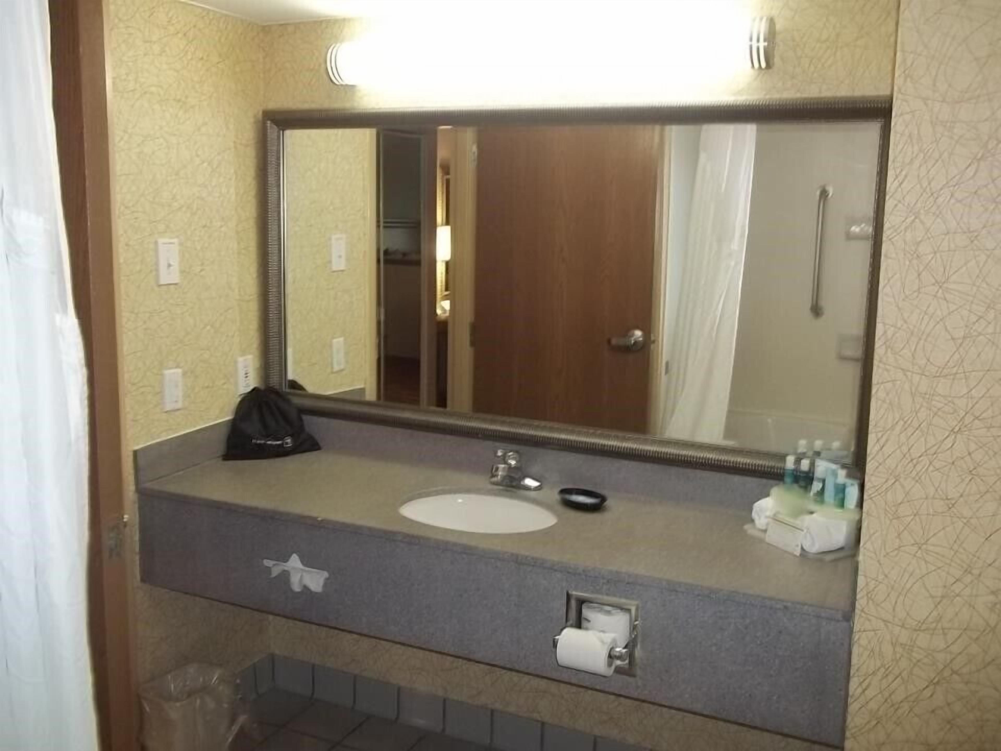 combined shower/bathtub, free toiletries, hair dryer, towels
