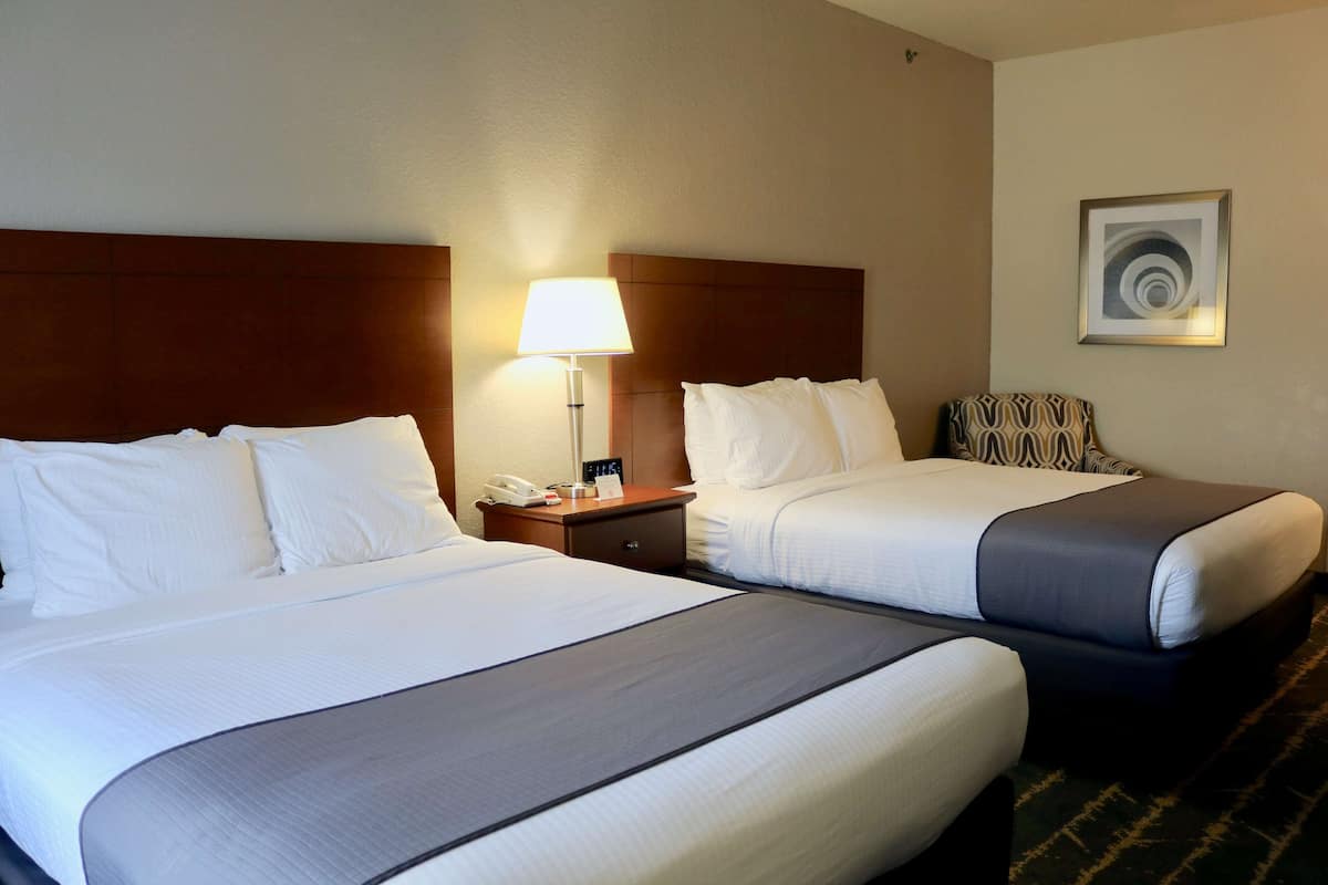 Standard Room, 2 Queen Beds, Non Smoking, Refrigerator & Microwave | Laptop workspace, iron/ironing board, free cribs/infant beds, WiFi