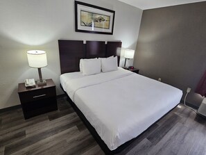 Premium bedding, pillowtop beds, desk, laptop workspace