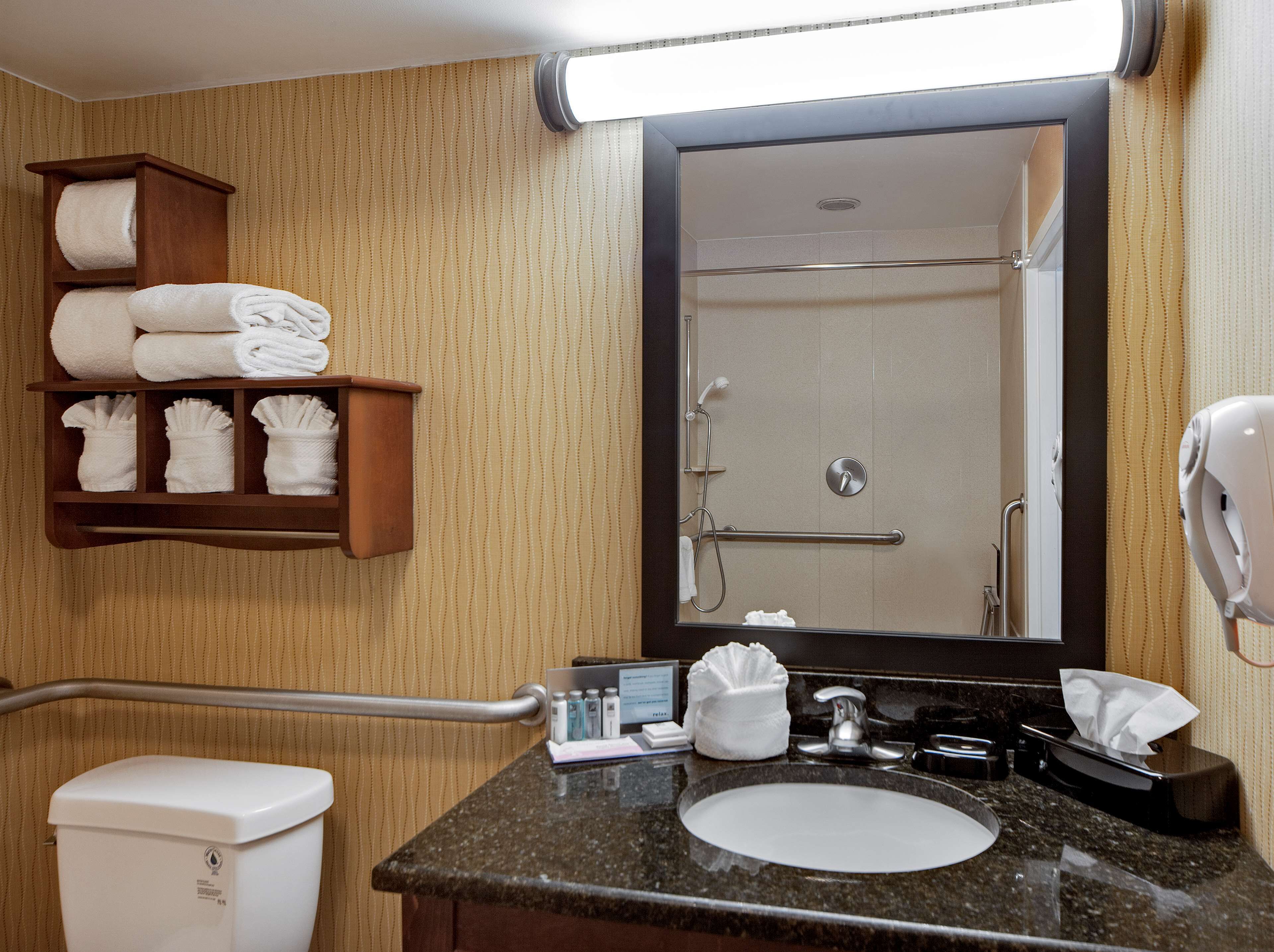 room, 1 king bed, accessible, non smoking | bathroom | combined shower/bathtub, free toiletries, hair dryer, towels