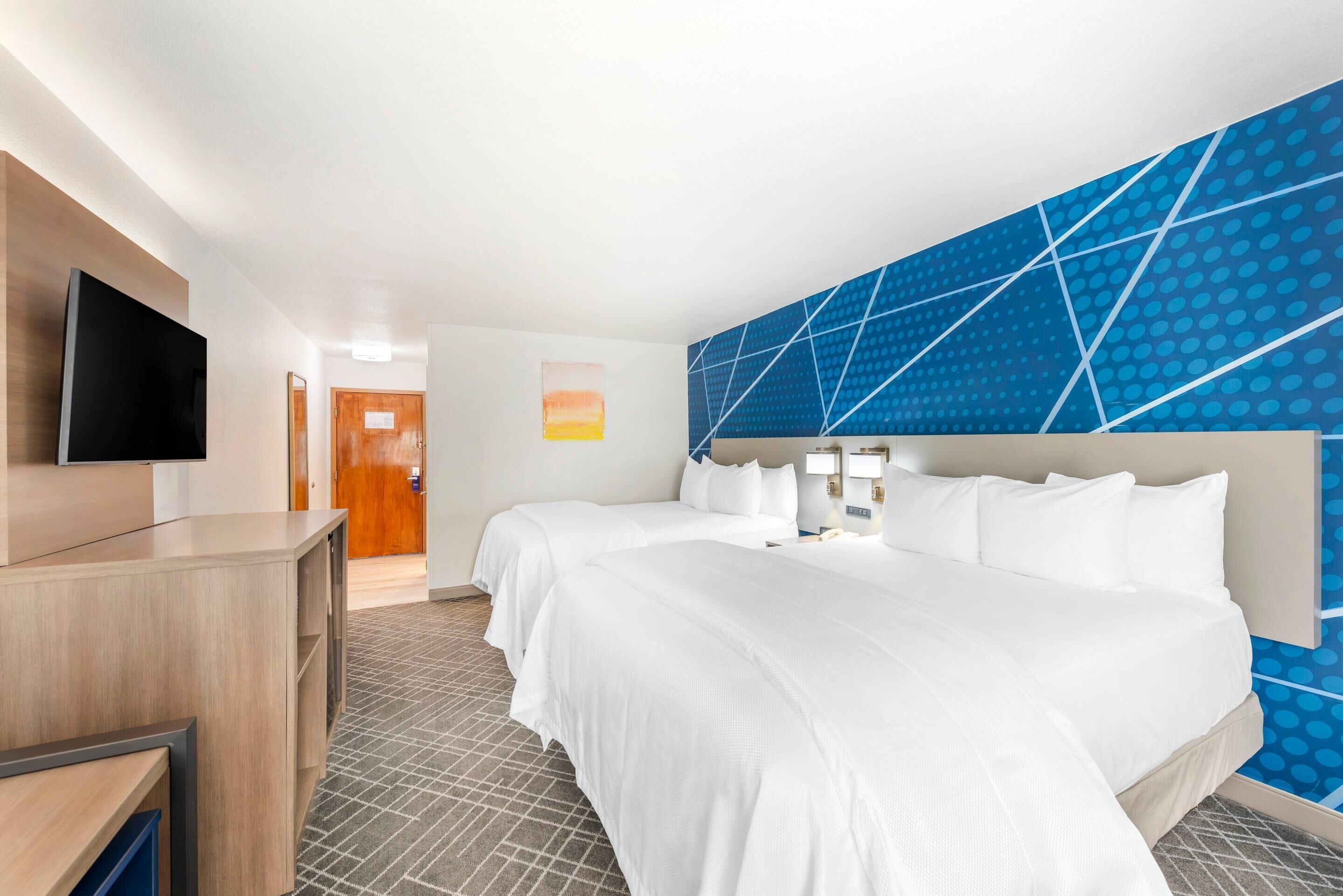 room, 2 queen beds, accessible, non smoking | desk, laptop workspace, iron/ironing board, free cots/infant beds