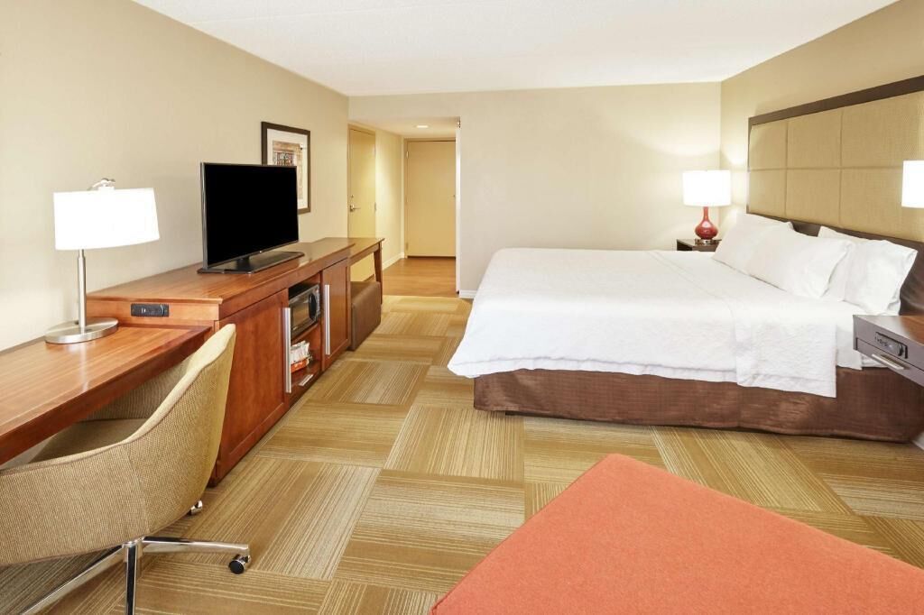 Premium bedding, desk, blackout drapes, iron/ironing board