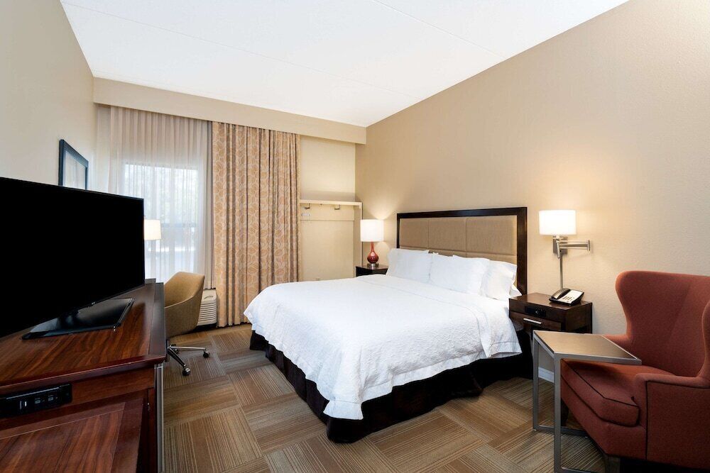 Premium bedding, desk, blackout drapes, iron/ironing board