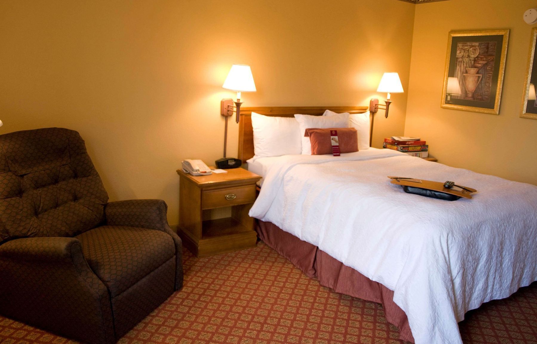 Premium bedding, desk, blackout drapes, iron/ironing board