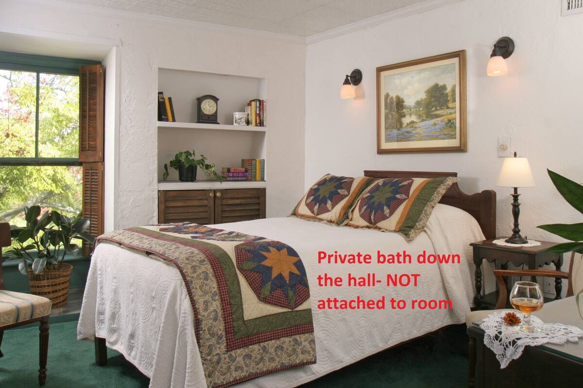 A private bathroom with a shower, not attached to any room.