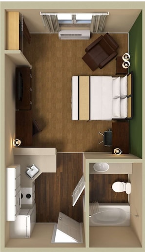 Pillow-top beds, desk, laptop workspace, blackout curtains