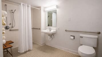 Standard Studio, 1 Queen Bed, Accessible, Non Smoking (Roll-In Shower) | Bathroom | Shower, free toiletries, towels