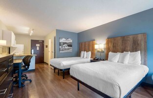 Studio, 2 Double Beds, Non Smoking | Desk, laptop workspace, blackout drapes, iron/ironing board