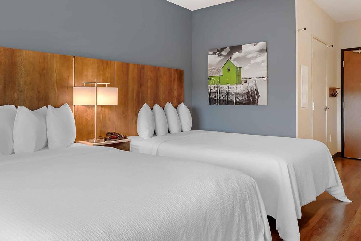 Studio, 2 Double Beds, Non Smoking | Desk, laptop workspace, WiFi (free), bed sheets