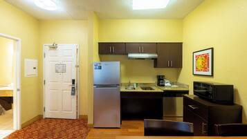 Studio, 1 Queen Bed, Transfer Shower (Mobility Accessible) | Private kitchen | Full-size fridge, microwave, stovetop, coffee/tea maker