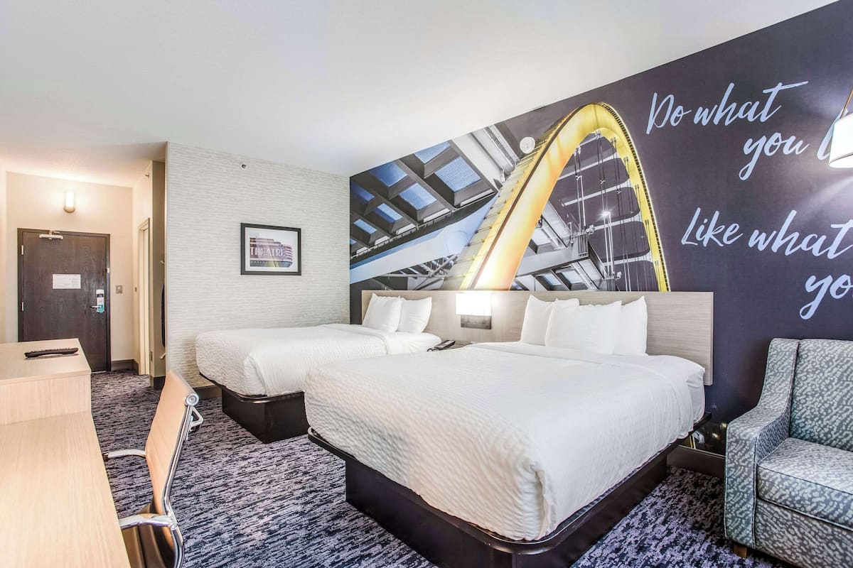Standard Room, 2 Queen Beds, Non Smoking | In-room safe, desk, blackout curtains, iron/ironing board