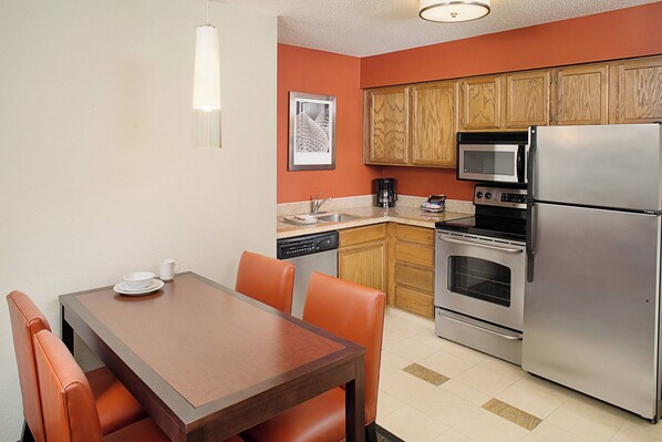Fridge, microwave, dishwasher, coffee/tea maker